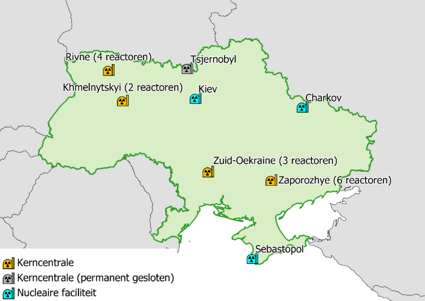 Kaartje van nucleaire faciliteiten in Oekraine